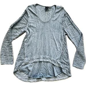 XCVI Blue Grey Hi-Lo Ribbed Long Sleeve Top Women's Blouse Medium Cotton Modal